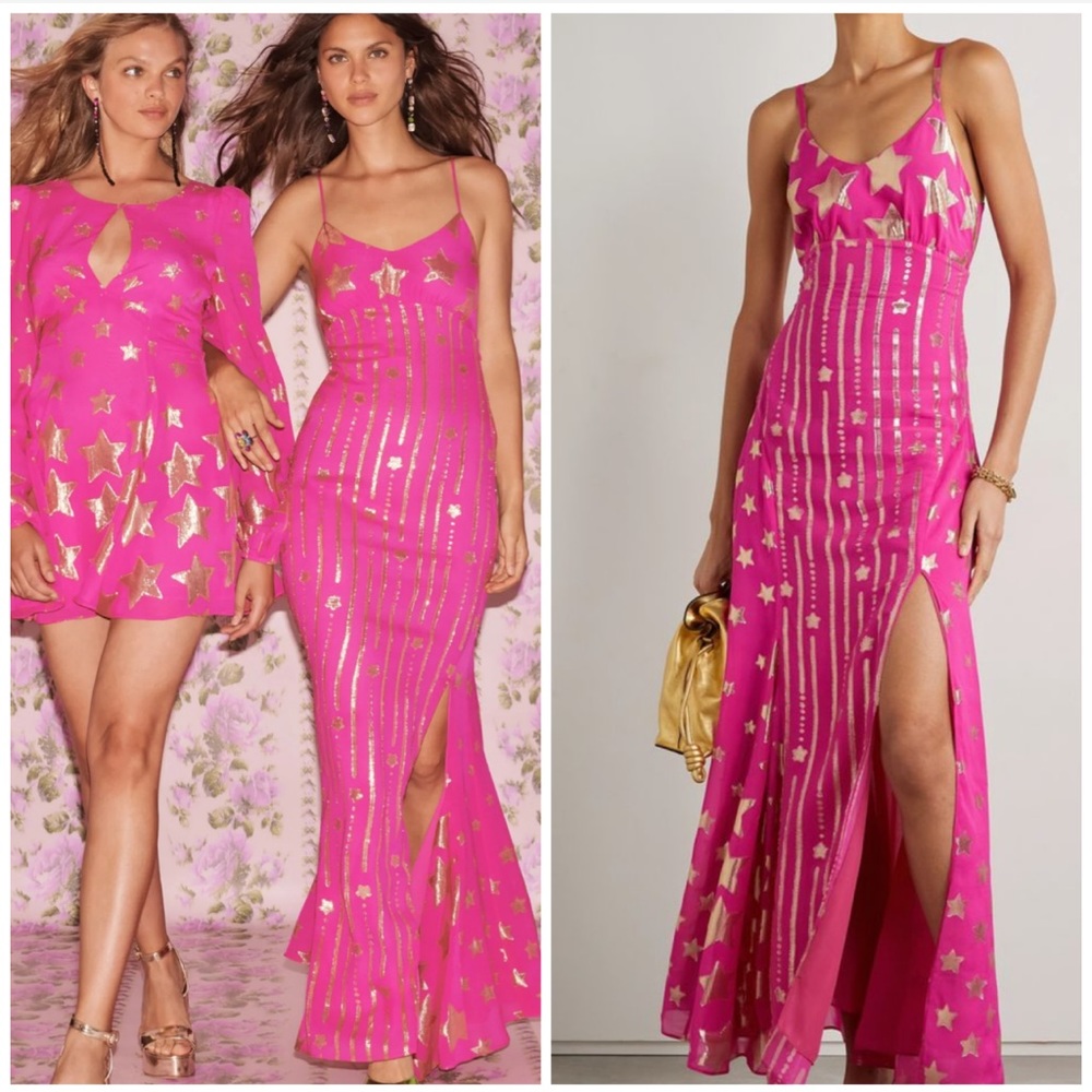 LOVESHACKFANCY METALLIC SHINE STAR MAXI DRESS
